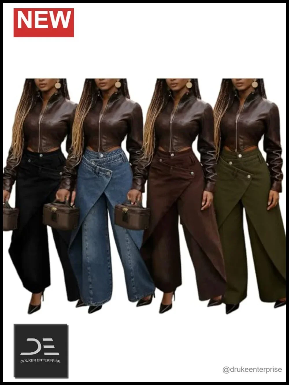 Women's Asymmetrical Wrap Wide Leg Jeans 2-in-1 Skirt Over Pants Streetwear